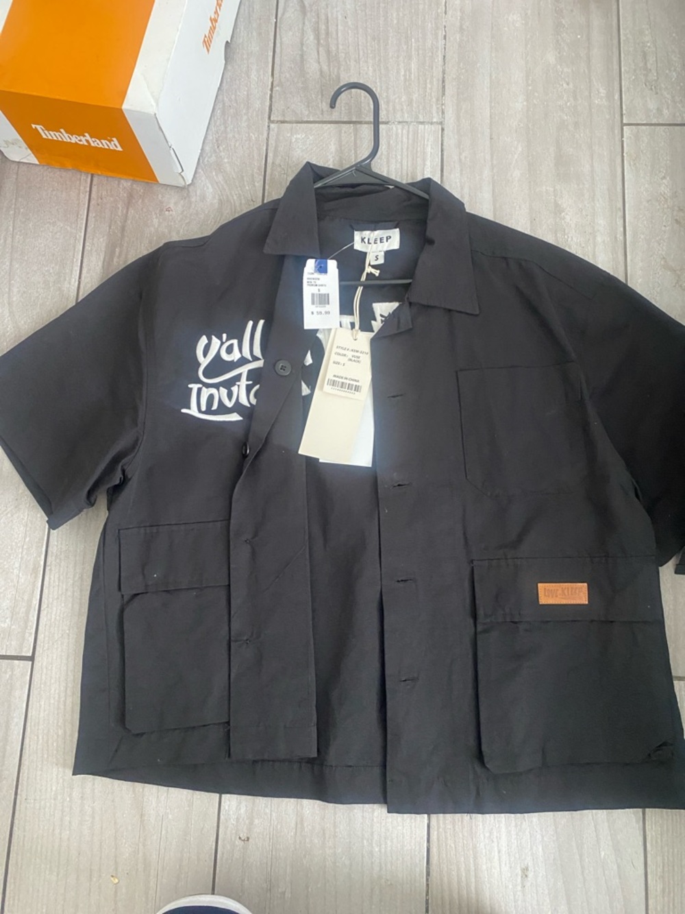 Lee Black Short-Sleeve Shirt Jacket with Chest Script